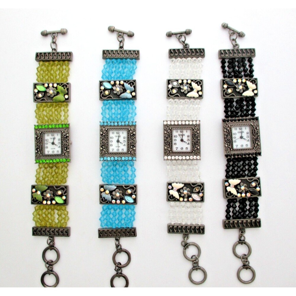 Geneva Trendz Vintage Butterfly Flower Blue Black Green Crystal Bracelet Watch